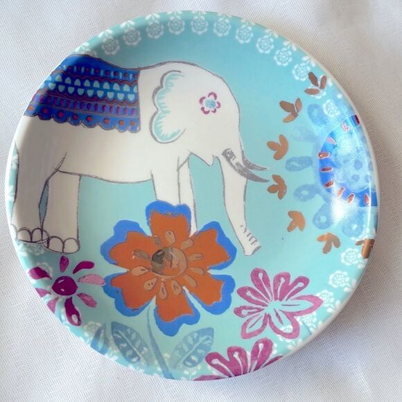 Elephant dish gold accented good luck remover of obstacles - Picture 1 of 8